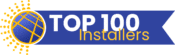 Blue banner with a globe and sunburst design on the left, and the text TOP 100 Installers in white and yellow on the right.